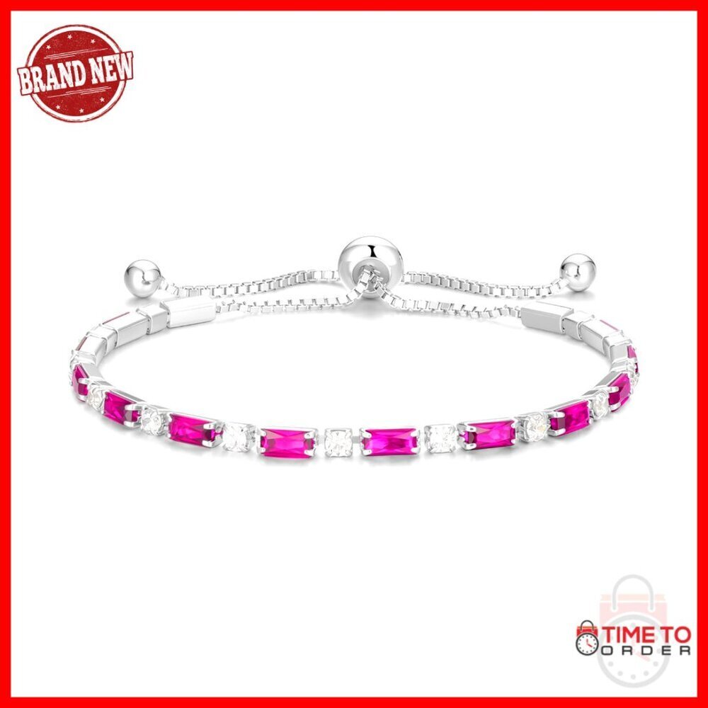 Sterling Silver Tennis Bracelet Adjustable 9.5 Inch Birthstone Jewelry Gift